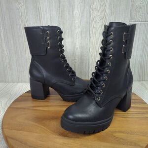 DKNY Black Lace Up Ultra High Heel Combat Boots Womens Size 7 K4982241